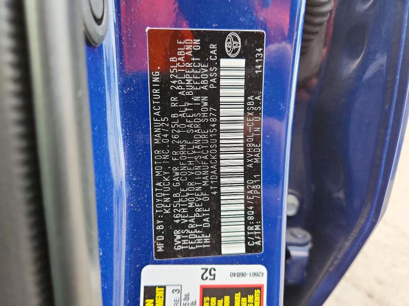 2025 Toyota Camry მანქანა იყიდება აუქციონზე, vin: 4T1DAACK0SU154877, აუქციონის ნომერი: 72909666