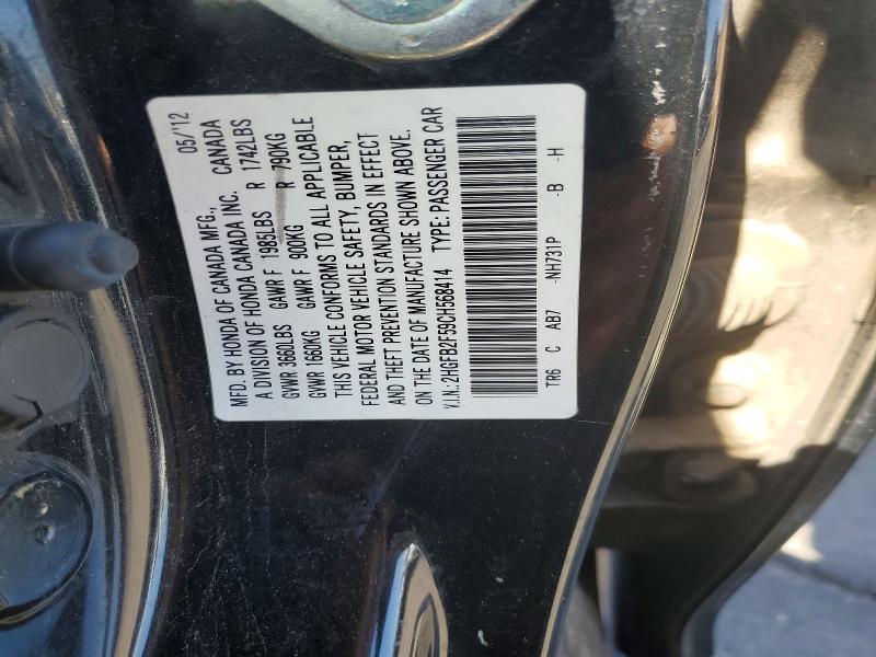 Продаж на аукціоні авто 2012 Honda Civic, vin: 2HGFB2F59CH568414, номер лоту: 72413296