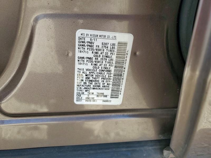 72597486 :رقم المزاد ، JN8AZ1MW4CW201484 vin ، 2012 Nissan Murano مزاد بيع