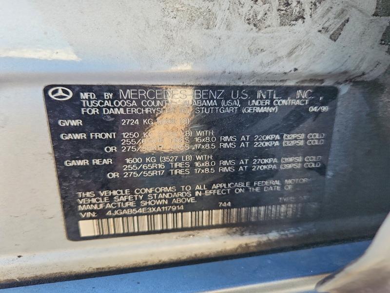 1999 Mercedes-benz Ml მანქანა იყიდება აუქციონზე, vin: 4JGAB54E3XA117914, აუქციონის ნომერი: 71953766