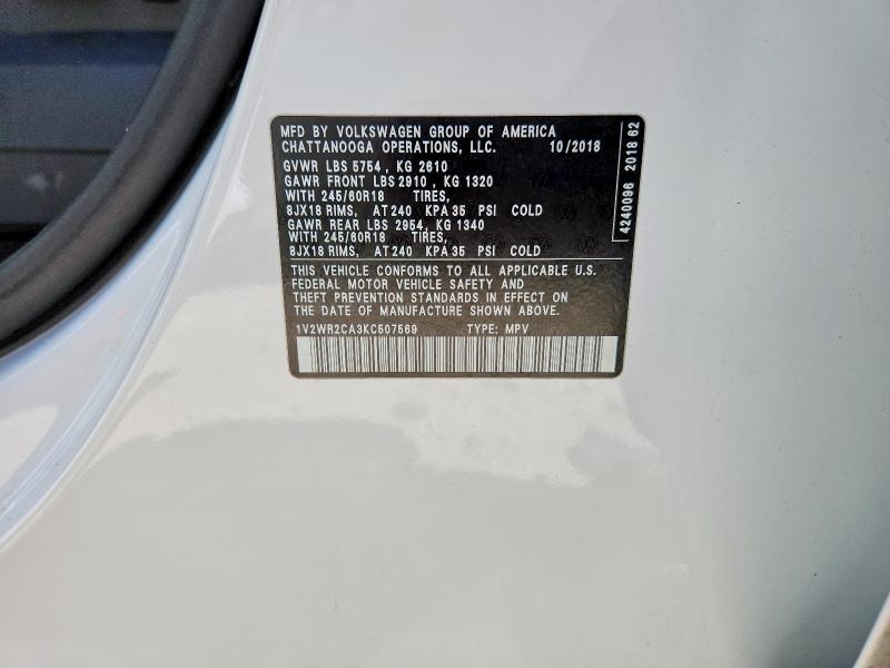 Aukcja sprzedaży 2019 Volkswagen Atlas, vin: 1V2WR2CA3KC507569, numer aukcji: 71885456