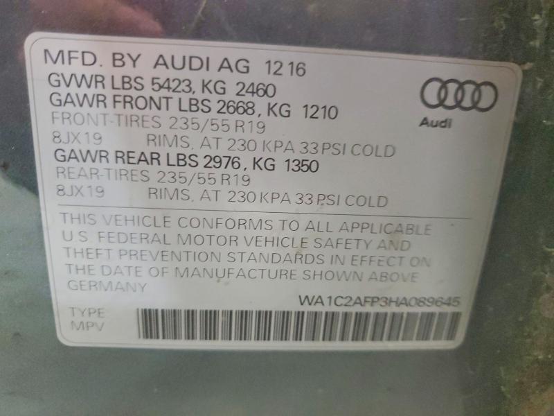 Продажа на аукционе авто 2017 Audi Q5, vin: WA1C2AFP3HA089645, номер лота: 71365666