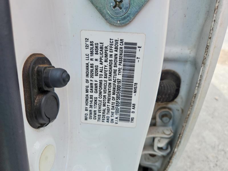 Продаж на аукціоні авто 2013 Honda Civic, vin: 19XFB5F58DE000197, номер лоту: 71605286