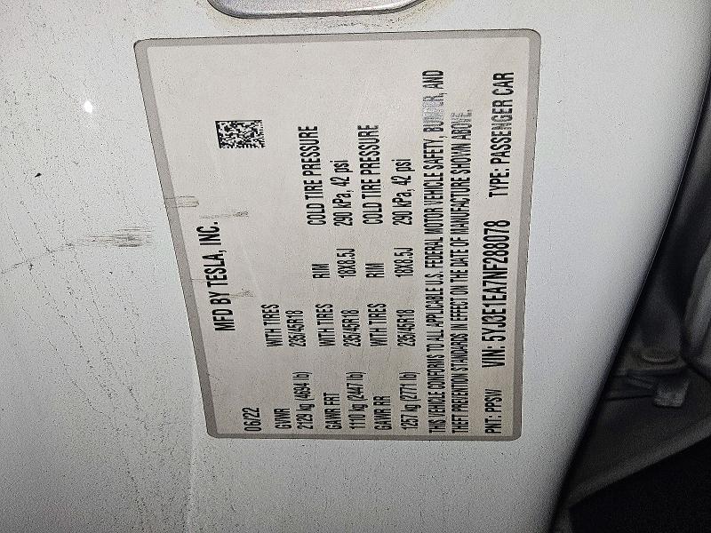 Продажа на аукционе авто 2022 Tesla Model 3, vin: 5YJ3E1EA7NF288078, номер лота: 72634276