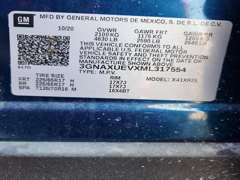 Aukcja sprzedaży 2021 Chevrolet Equinox, vin: 3GNAXUEVXML317554, numer aukcji: 71640336