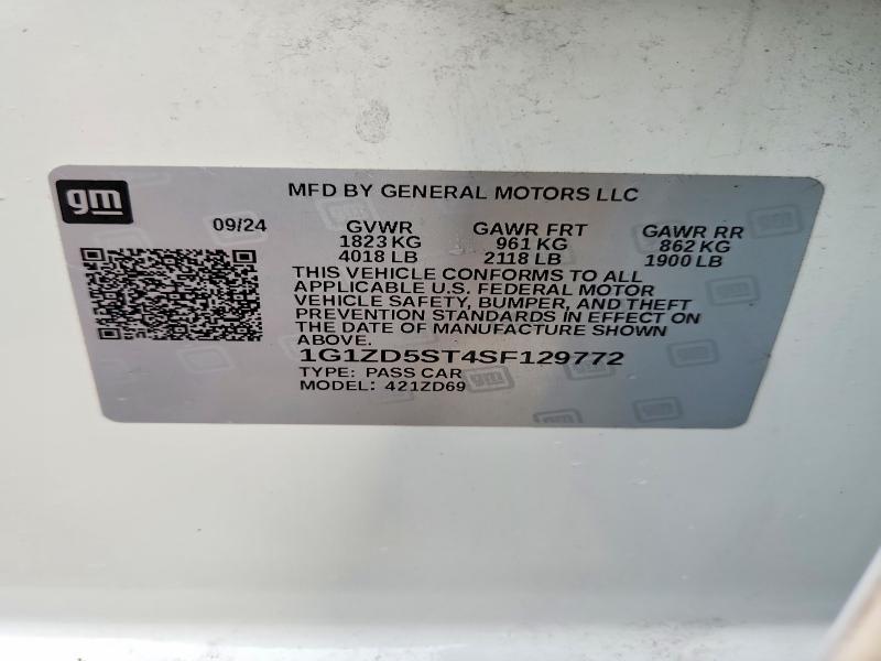 2025 Chevrolet Malibu მანქანა იყიდება აუქციონზე, vin: 1G1ZD5ST4SF129772, აუქციონის ნომერი: 71480636
