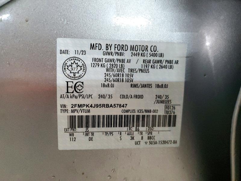 Продажа на аукционе авто 2024 Ford Edge, vin: 2FMPK4J95RBA57847, номер лота: 73270856