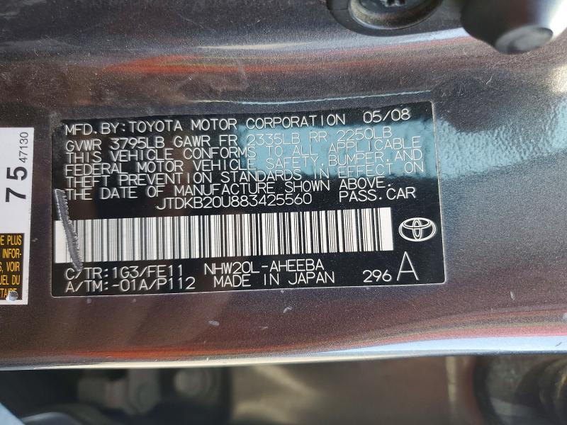 Aukcja sprzedaży 2008 Toyota Prius, vin: JTDKB20U883425560, numer aukcji: 71954386
