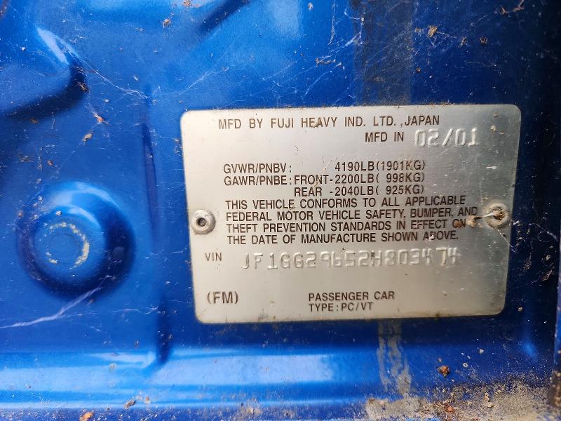 Продаж на аукціоні авто 2002 Subaru Impreza, vin: JF1GG29652H803474, номер лоту: 71429146