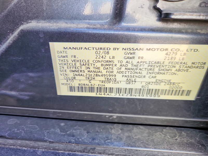 2008 Nissan Altima მანქანა იყიდება აუქციონზე, vin: 1N4AL21E28N495999, აუქციონის ნომერი: 60902146