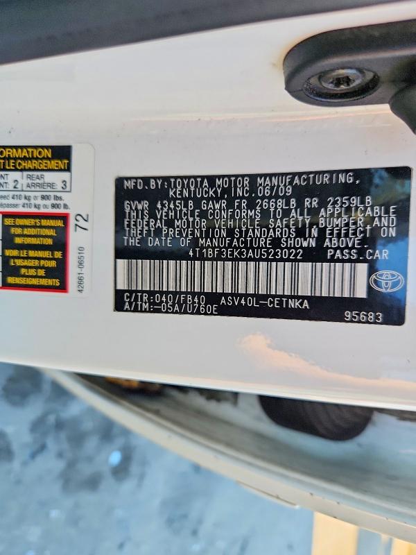 2010 Toyota Camry მანქანა იყიდება აუქციონზე, vin: 4T1BF3EK3AU523022, აუქციონის ნომერი: 71437236
