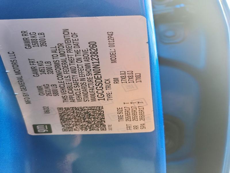 72242156 :رقم المزاد ، 1GCGSDEN0N1238260 vin ، 2022 Chevrolet Colorado مزاد بيع
