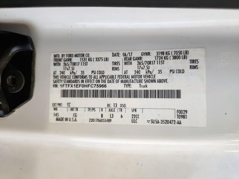 72225346 :رقم المزاد ، 1FTFX1EF0HFC75966 vin ، 2017 Ford F150 مزاد بيع