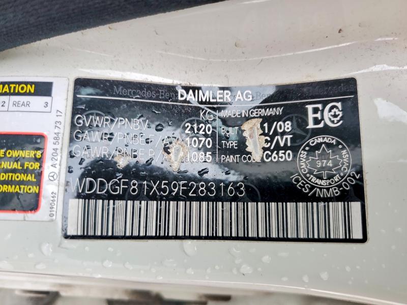 Продажа на аукционе авто 2009 Mercedes-benz C, vin: WDDGF81X59F283163, номер лота: 69995786