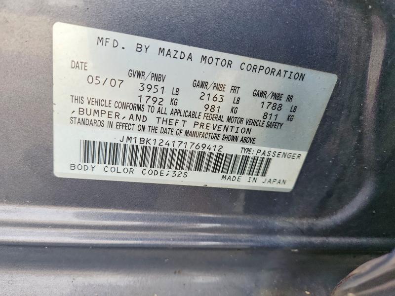 Продаж на аукціоні авто 2007 Mazda 3, vin: JM1BK124171769412, номер лоту: 71132556