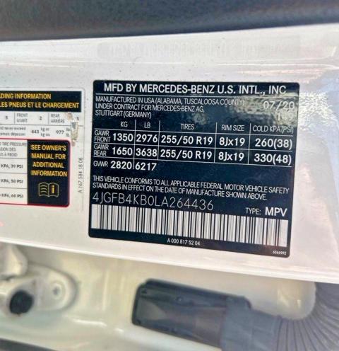 Aukcja sprzedaży 2020 Mercedes-benz Gle, vin: 4JGFB4KB0LA264436, numer aukcji: 71957576