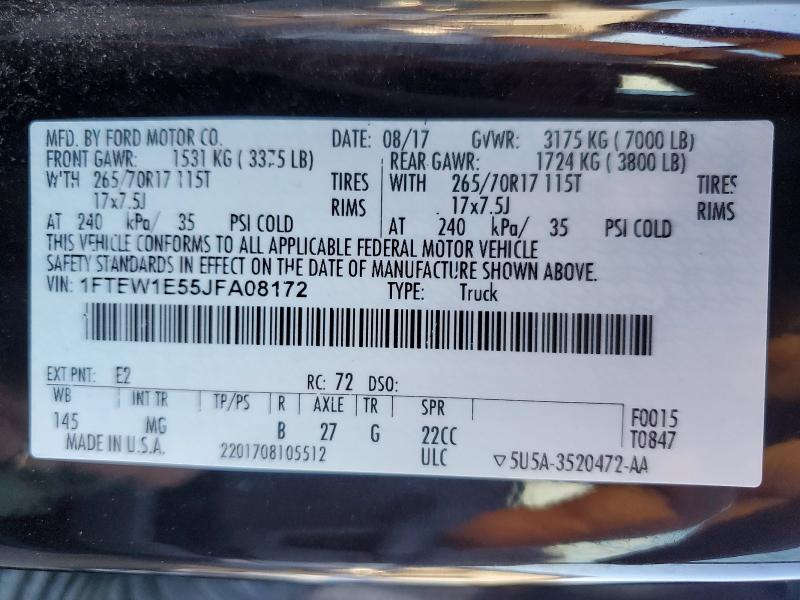 Auction sale of the 2018 Ford F150, vin: 1FTEW1E55JFA08172, lot number: 69348816