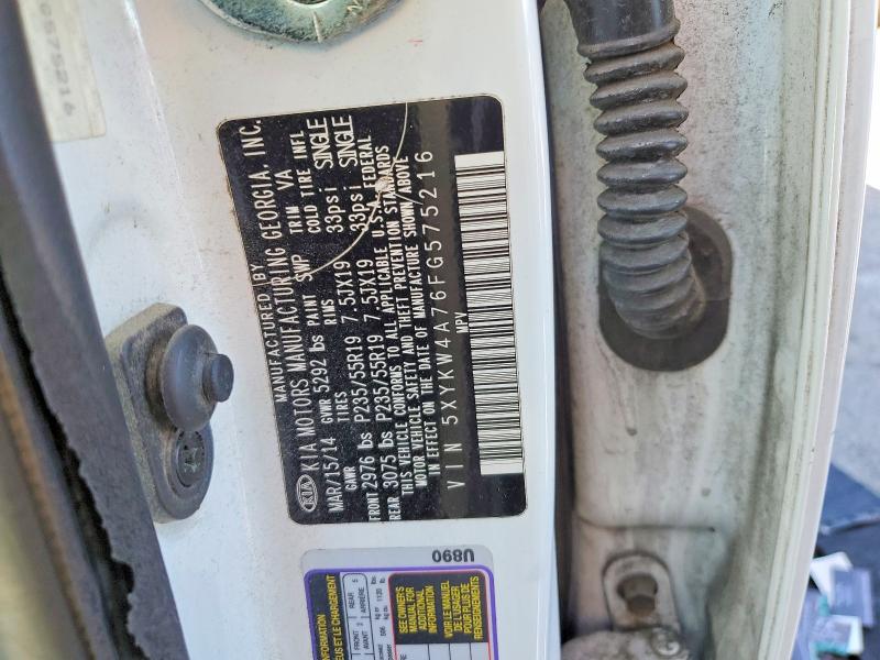 72108016 :رقم المزاد ، 5XYKW4A76FG575216 vin ، 2015 Kia Sorento مزاد بيع