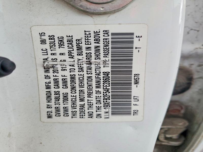 2015 Honda Civic მანქანა იყიდება აუქციონზე, vin: 19XFB2F54FE286048, აუქციონის ნომერი: 71565176
