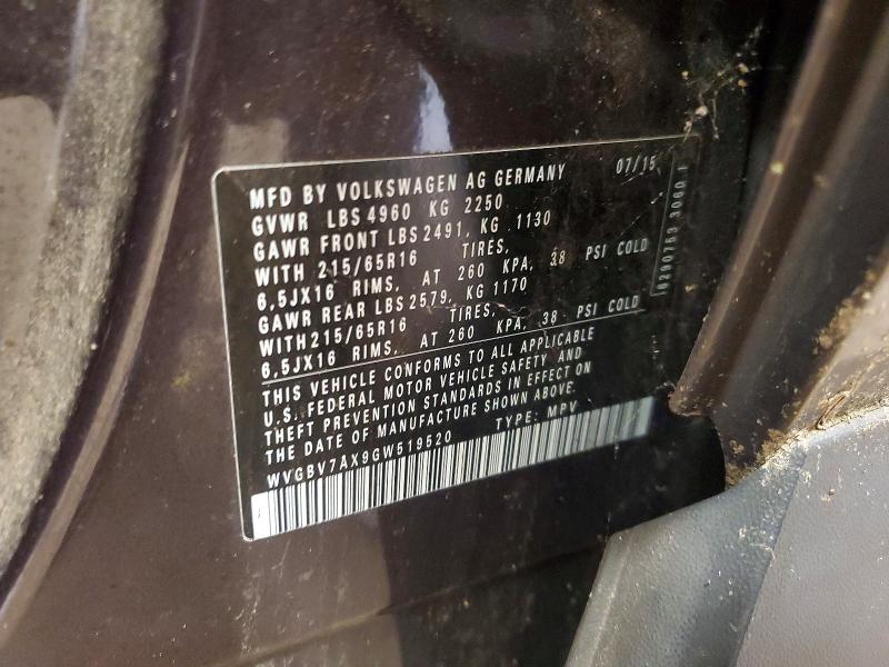 Продаж на аукціоні авто 2016 Volkswagen Tiguan, vin: WVGBV7AX9GW519520, номер лоту: 71197276