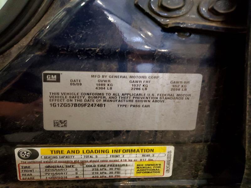 2009 Chevrolet Malibu მანქანა იყიდება აუქციონზე, vin: 1G1ZG57B09F247481, აუქციონის ნომერი: 71047866