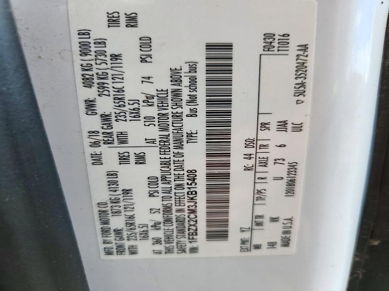 Продаж на аукціоні авто 2018 Ford Transit, vin: 1FBZX2CM3JKB15408, номер лоту: 73473686