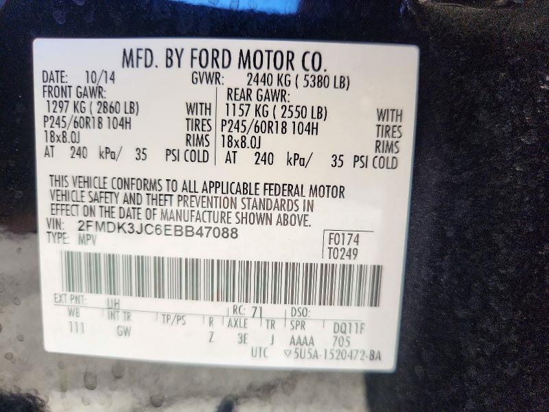 Продаж на аукціоні авто 2014 Ford Edge, vin: 2FMDK3JC6EBB47088, номер лоту: 72961036