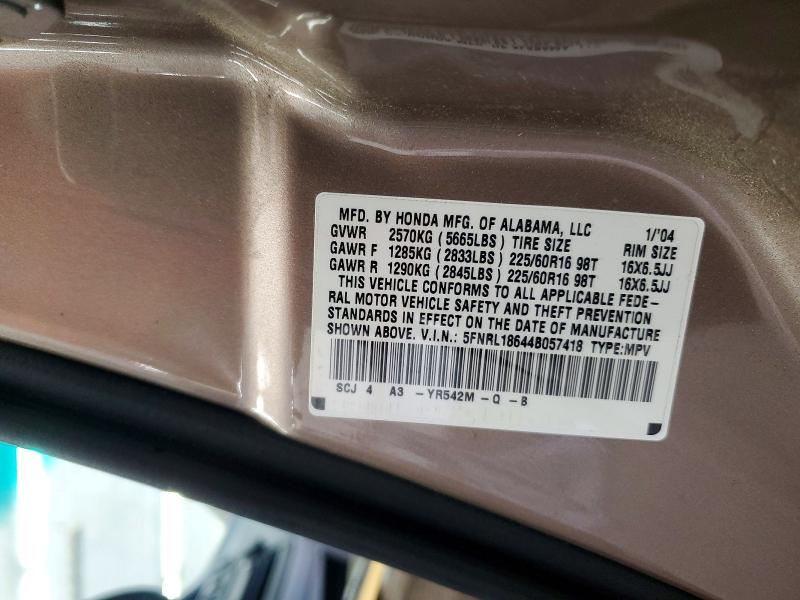 Продажа на аукционе авто 2004 Honda Odyssey, vin: 5FNRL18644B057418, номер лота: 72427116
