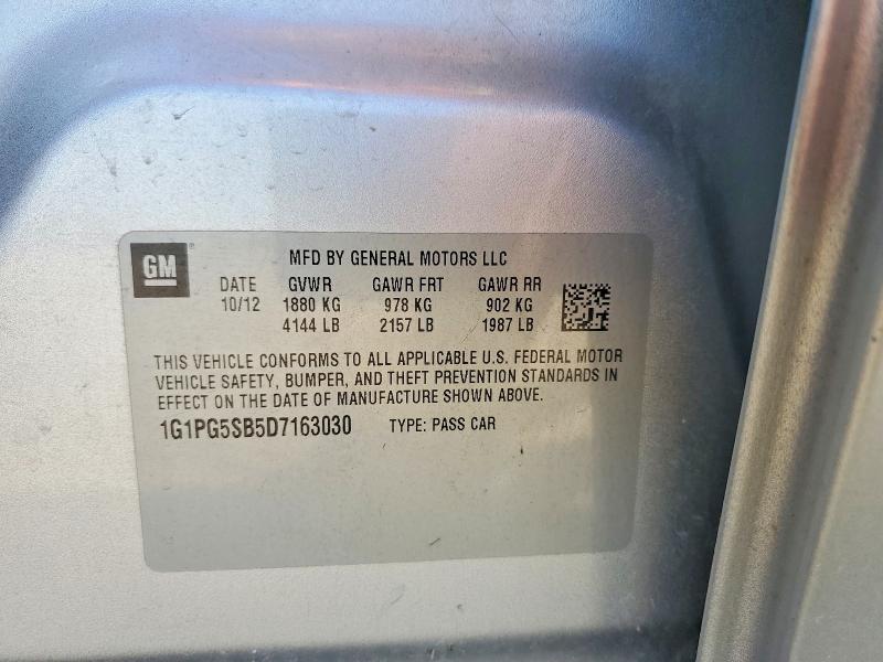 71580106 :رقم المزاد ، 1G1PG5SB5D7163030 vin ، 2013 Chevrolet Cruze مزاد بيع