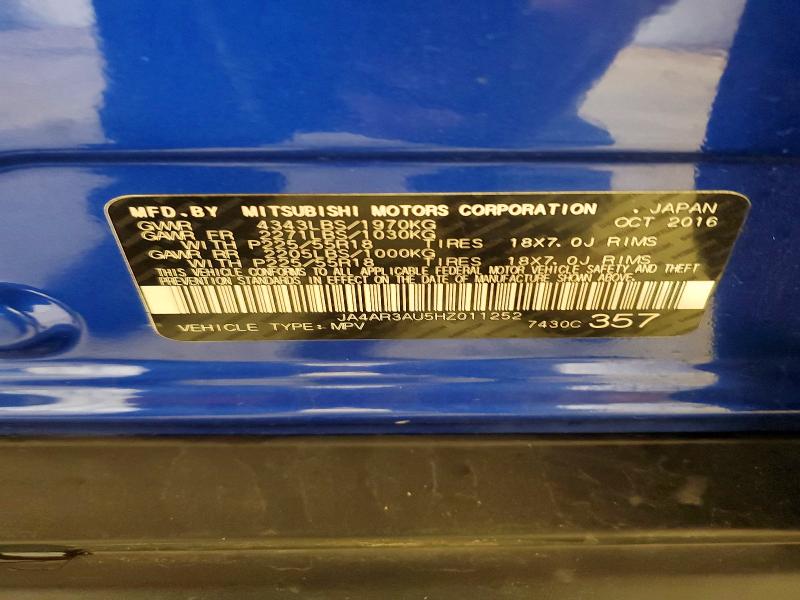 2017 Mitsubishi Outlander Sport მანქანა იყიდება აუქციონზე, vin: JA4AR3AU5HZ011252, აუქციონის ნომერი: 72580476