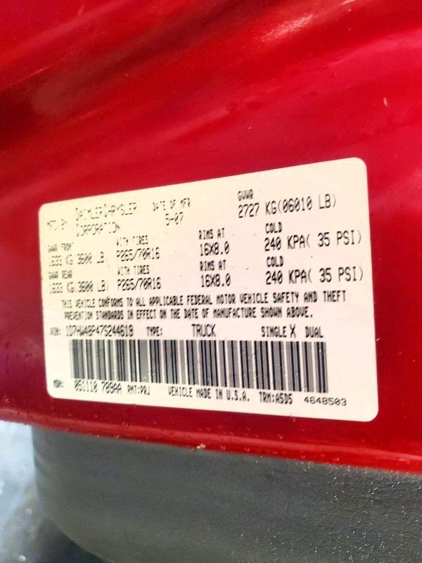 2007 Dodge Dakota მანქანა იყიდება აუქციონზე, vin: 1D7HW48P47S244619, აუქციონის ნომერი: 70651356