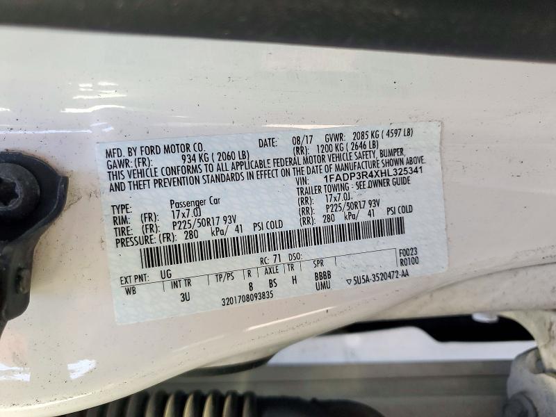 2017 Ford Focus მანქანა იყიდება აუქციონზე, vin: 1FADP3R4XHL325341, აუქციონის ნომერი: 68143906