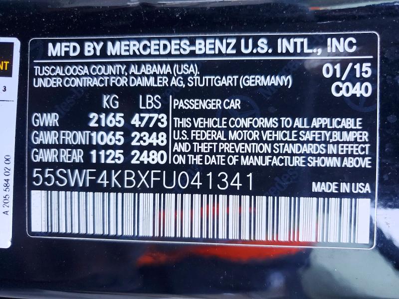 Продаж на аукціоні авто 2015 Mercedes-benz C, vin: 55SWF4KBXFU041341, номер лоту: 72376026