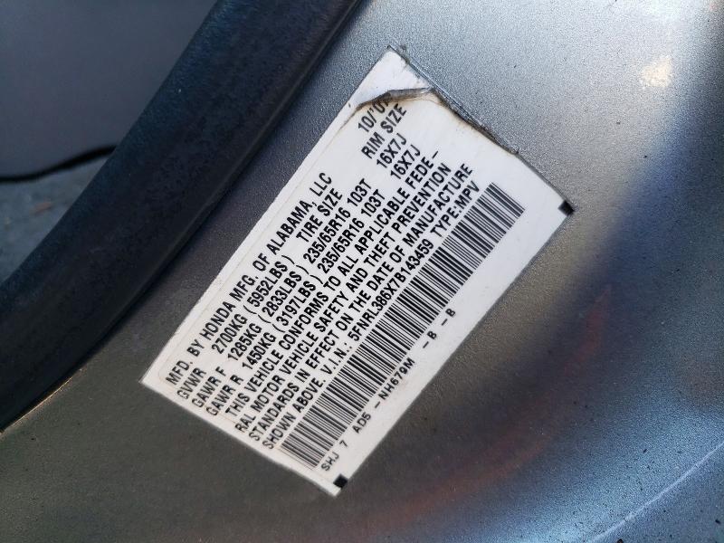2007 Honda Odyssey მანქანა იყიდება აუქციონზე, vin: 5FNRL386X7B143459, აუქციონის ნომერი: 72965716