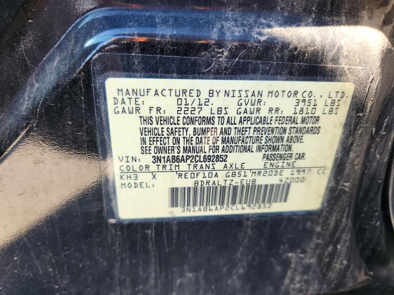 2012 Nissan Sentra მანქანა იყიდება აუქციონზე, vin: 3N1AB6AP2CL692852, აუქციონის ნომერი: 72452546