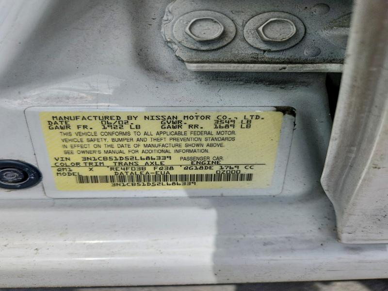 2002 Nissan Sentra მანქანა იყიდება აუქციონზე, vin: 3N1CB51D52L686339, აუქციონის ნომერი: 71764306