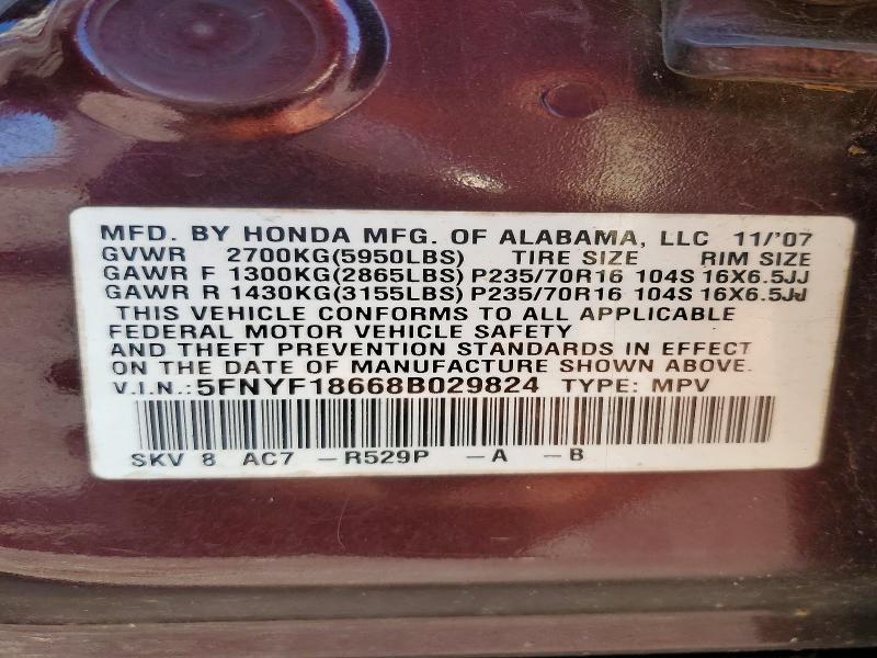Aukcja sprzedaży 2008 Honda Pilot, vin: 5FNYF18668B029824, numer aukcji: 71148026