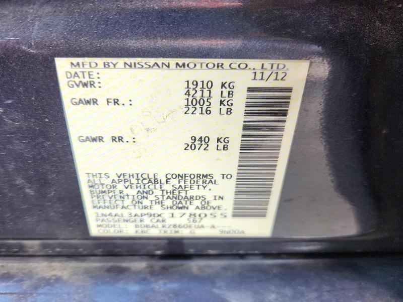 2013 Nissan Altima მანქანა იყიდება აუქციონზე, vin: 1N4AL3AP9DC178055, აუქციონის ნომერი: 71287346