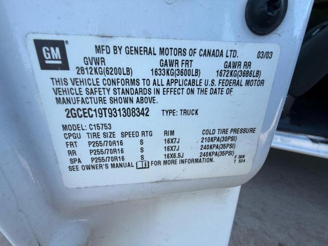 72963706 :رقم المزاد ، 2GCEC19T931308342 vin ، 2003 Chevrolet Silverado مزاد بيع