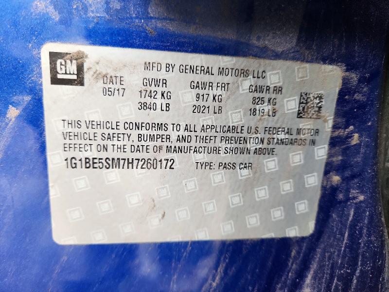 73251256 :رقم المزاد ، 1G1BE5SM7H7260172 vin ، 2017 Chevrolet Cruze مزاد بيع