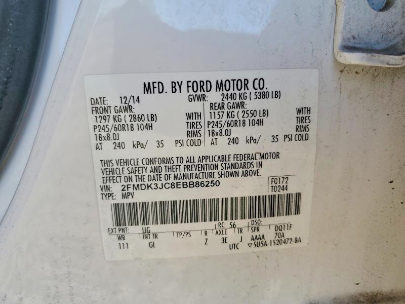 2014 Ford Edge მანქანა იყიდება აუქციონზე, vin: 2FMDK3JC8EBB86250, აუქციონის ნომერი: 69464136