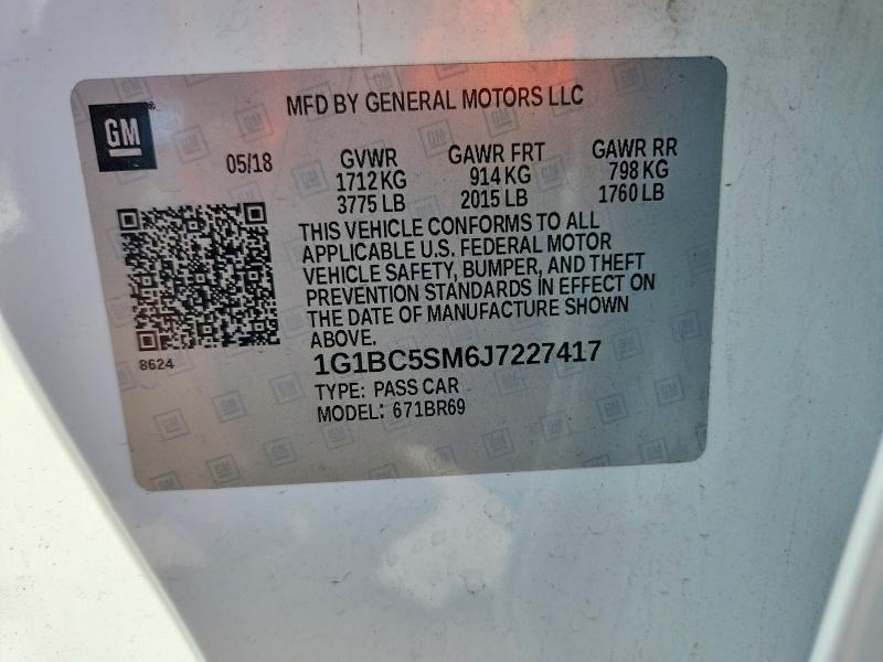 Продаж на аукціоні авто 2018 Chevrolet Cruze, vin: 1G1BC5SM6J7227417, номер лоту: 71254596