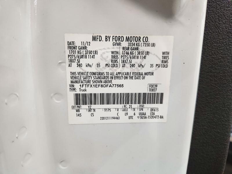 72921416 :رقم المزاد ، 1FTFX1EF8DFA77565 vin ، 2013 Ford F150 مزاد بيع