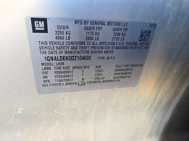 72561366 :رقم المزاد ، 1GNALDEK8DZ104600 vin ، 2013 Chevrolet Equinox مزاد بيع