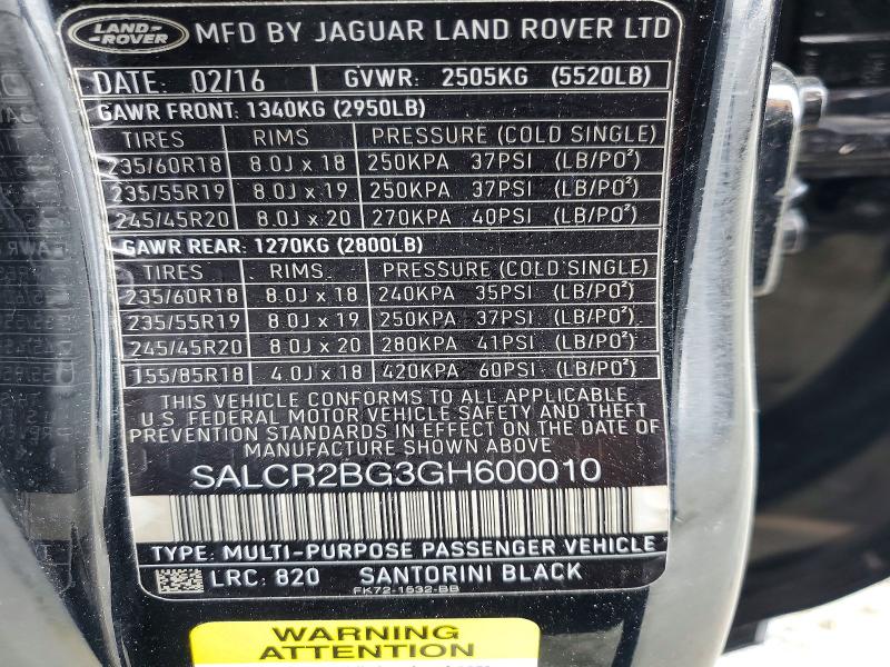 Aukcja sprzedaży 2016 Land Rover Discovery Sport, vin: SALCR2BG3GH600010, numer aukcji: 71612306