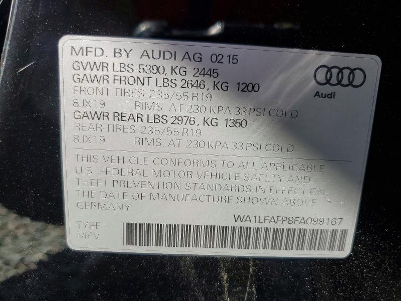 70931726 :رقم المزاد ، WA1LFAFP8FA099167 vin ، 2015 Audi Q5 مزاد بيع