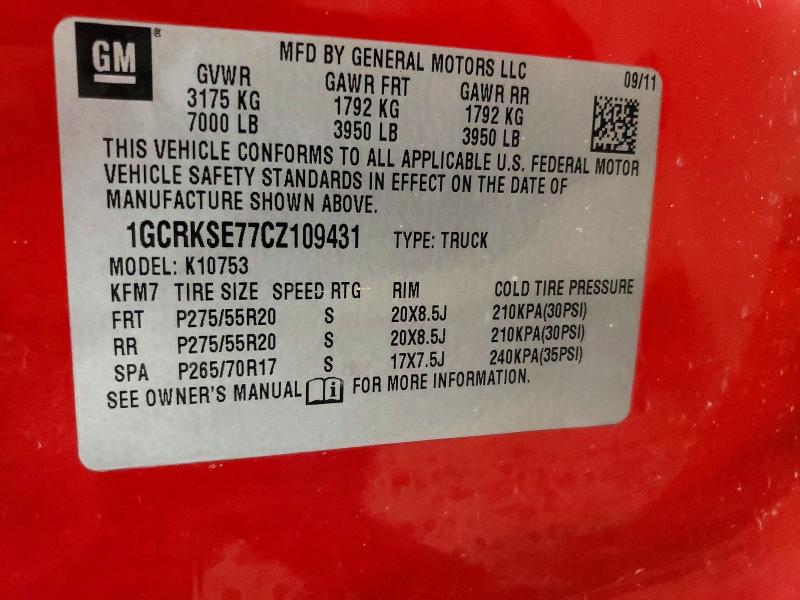 71750666 :رقم المزاد ، 1GCRKSE77CZ109431 vin ، 2012 Chevrolet Silverado مزاد بيع