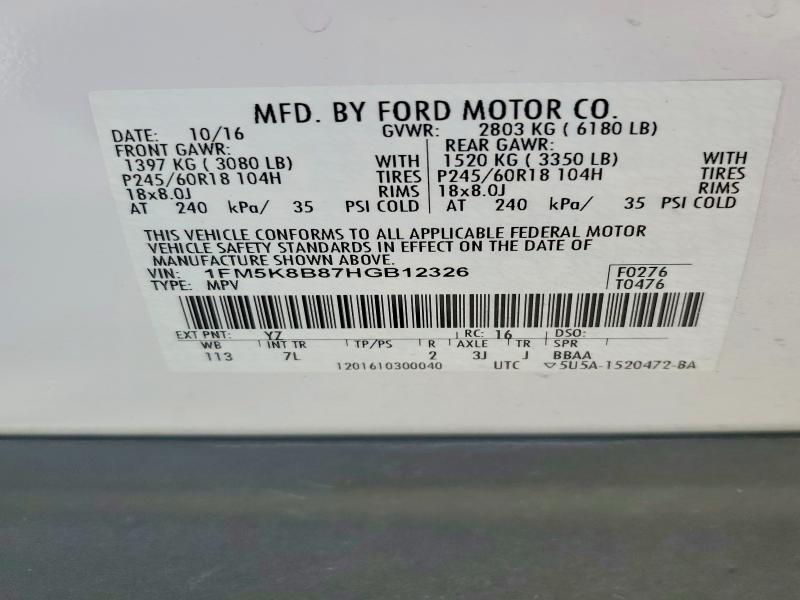 Продаж на аукціоні авто 2017 Ford Explorer, vin: 1FM5K8B87HGB12326, номер лоту: 70919016