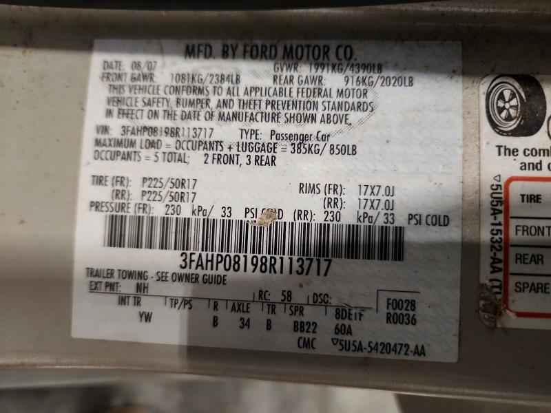 Продаж на аукціоні авто 2008 Ford Fusion, vin: 3FAHP08198R113717, номер лоту: 69154286