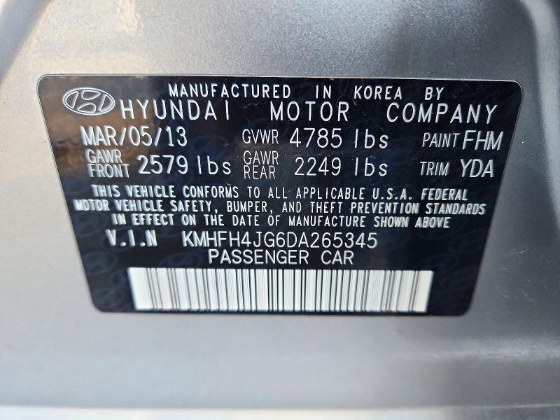 71854856 :رقم المزاد ، KMHFH4JG6DA265345 vin ، 2013 Hyundai Azera مزاد بيع
